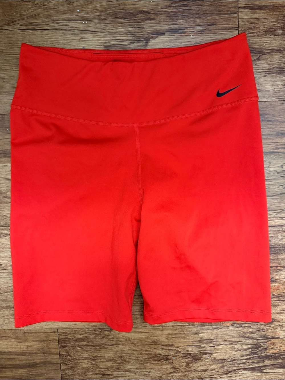 Nike Women's Bright Red High-Waist Bike Shorts with Black Swoosh